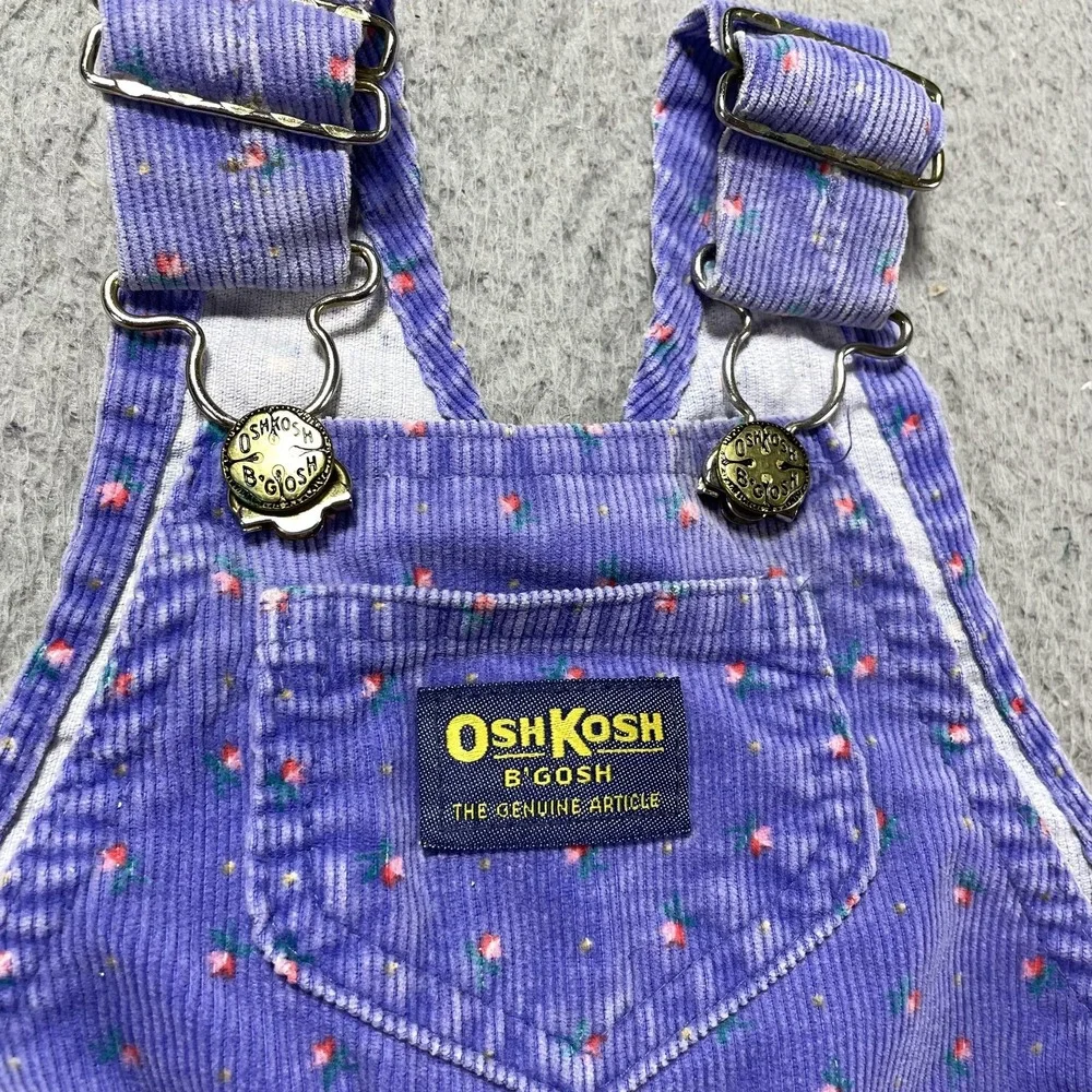 Vintage OshKosh B'gosh Vestbak Overalls Girls 12M Purple Corduroy Floral USA